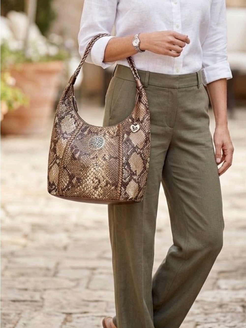 BRIGHTON SNAKESKIN EMBOSSED HOBO BAG Great Condition